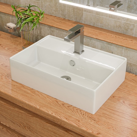Alfi Brand ALFI brand ABC901-W White 24" Modern Rectangular Above Mount Ceramic Sink with Faucet Hole ABC901-W